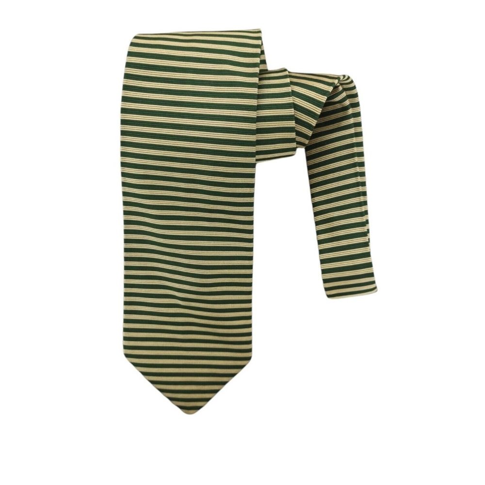 BROOKS BROTHERS MAKERS Green/Yellow Striped Silk Tie USA 58"/ 4" EC